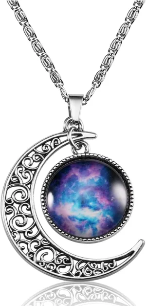 Lcbulu Galaxy Crescent Moon Pendant Necklaces Jewelry for Women Teen Girls 18''