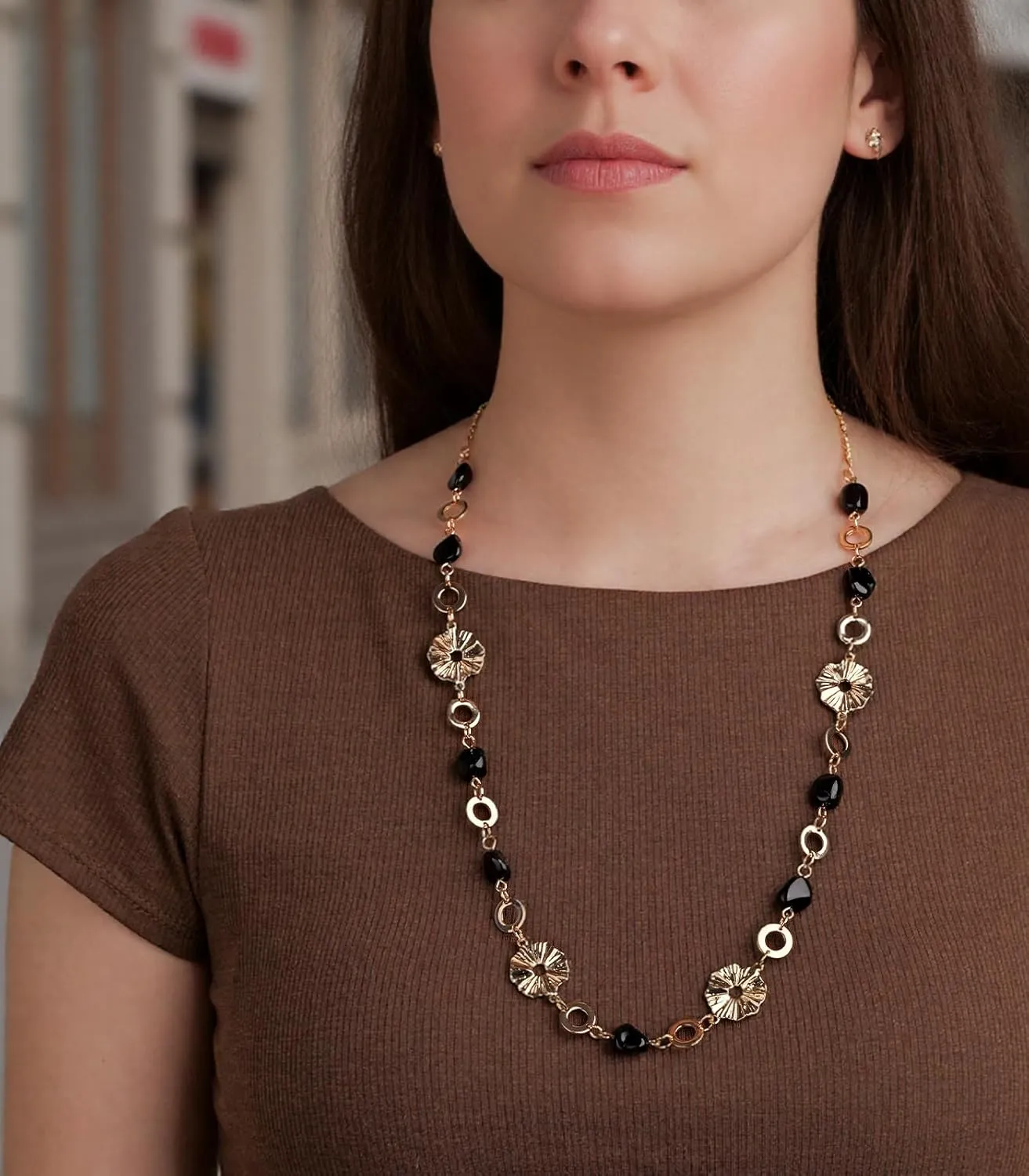 Long Gold Necklaces for Women Dainty Natural Stone Beaded Gold Necklace Mothers Day Gifts Boho Gold Costume Jewelry for Women