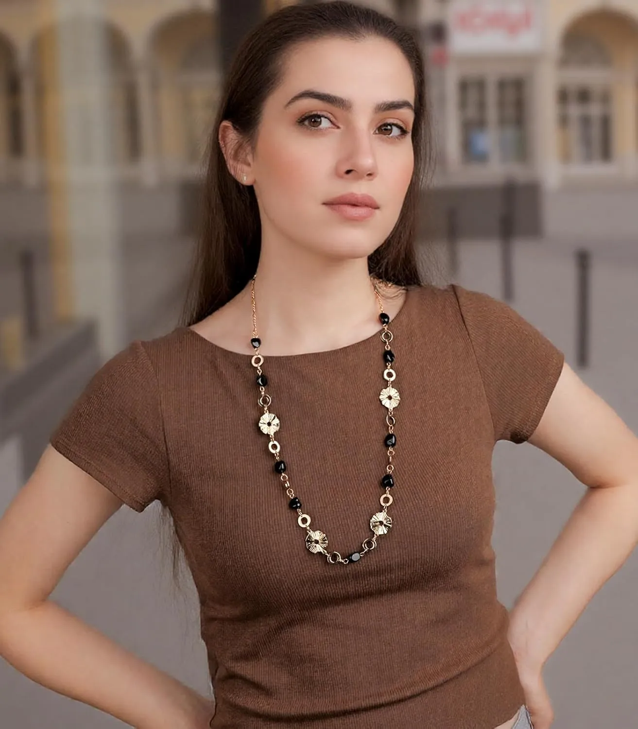Long Gold Necklaces for Women Dainty Natural Stone Beaded Gold Necklace Mothers Day Gifts Boho Gold Costume Jewelry for Women
