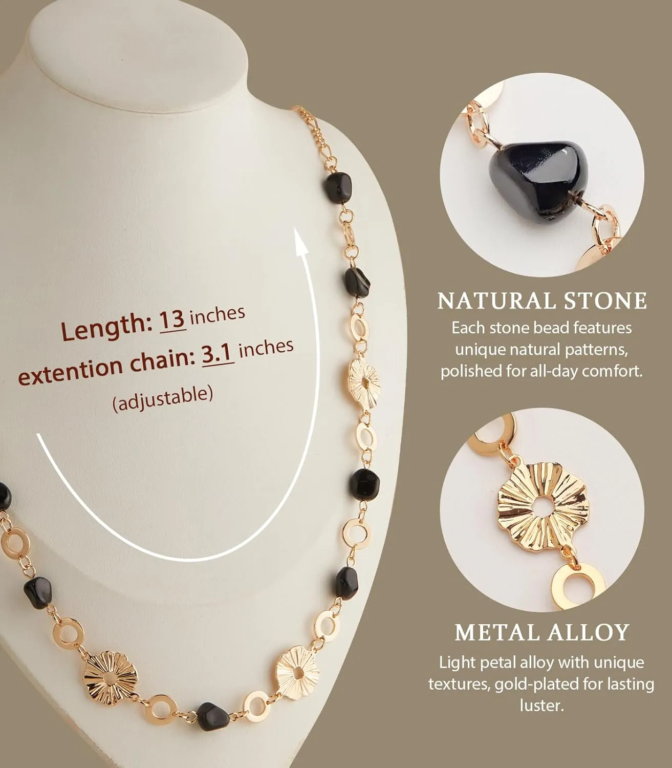 Long Gold Necklaces for Women Dainty Natural Stone Beaded Gold Necklace Mothers Day Gifts Boho Gold Costume Jewelry for Women