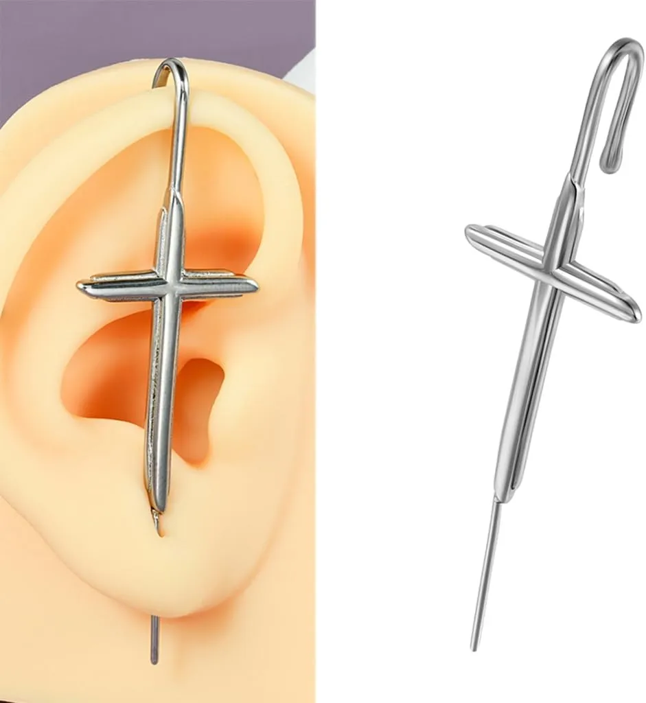 Long Lasting Ear Piercing Accessory Elegant Puncture Earrings with Unique Diagonal Designs Stylish Ear Cuff Jewelry