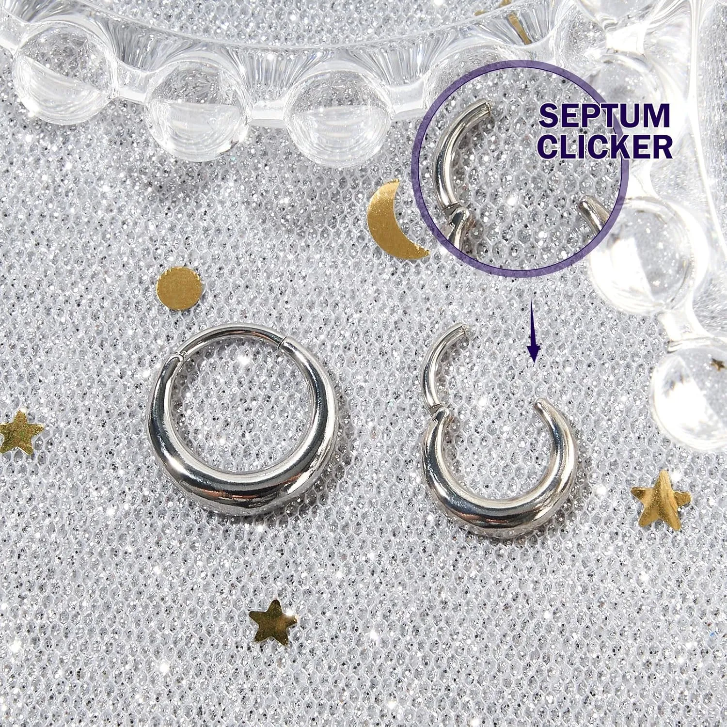 Longbeauty Septum Rings 16g Unique Septum Clicker Gold Black Nose Rings Surgical Steel Rook Helix Daith Piercing Jewelry for Women Men