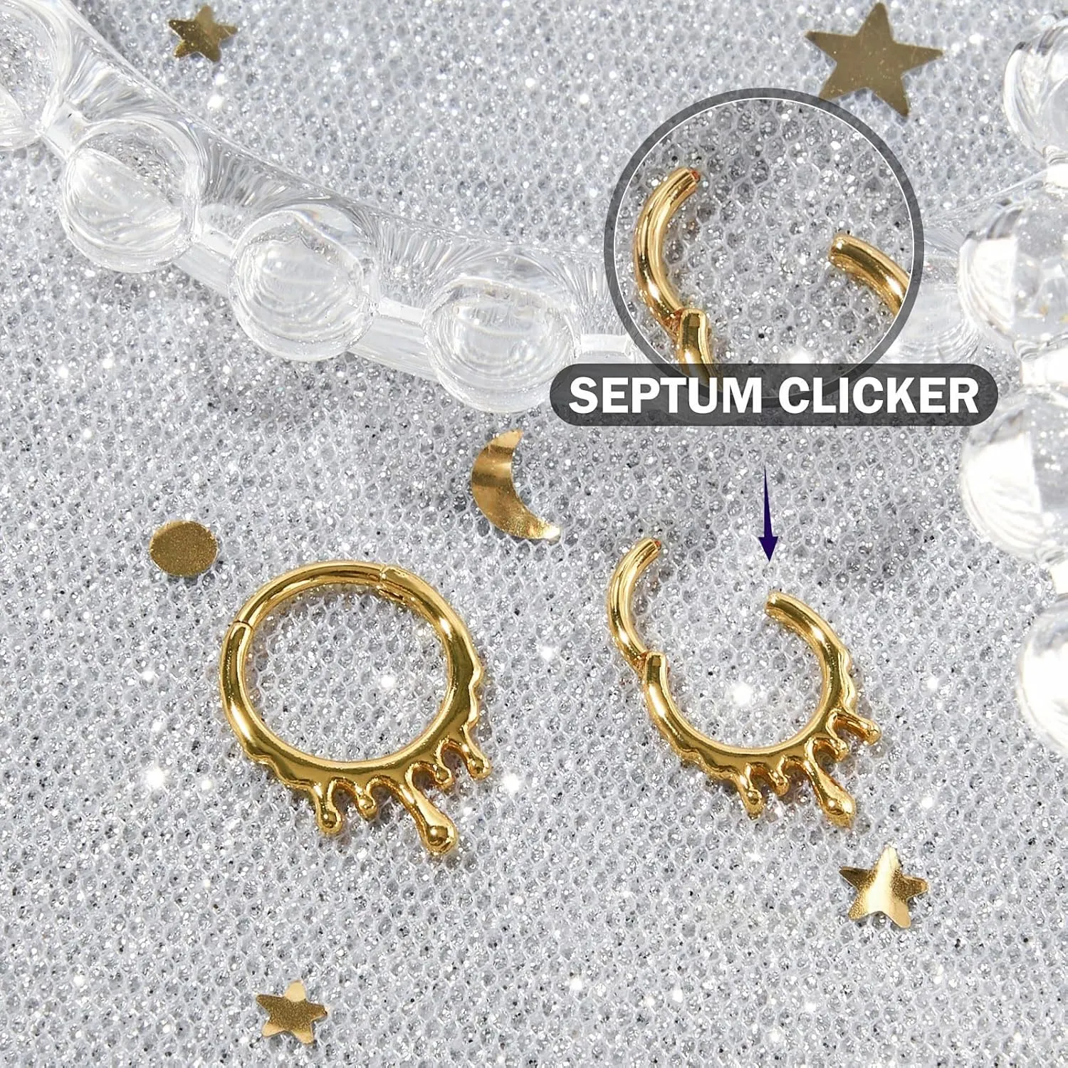 Longbeauty Septum Rings 16g Unique Septum Clicker Gold Black Nose Rings Surgical Steel Rook Helix Daith Piercing Jewelry for Women Men