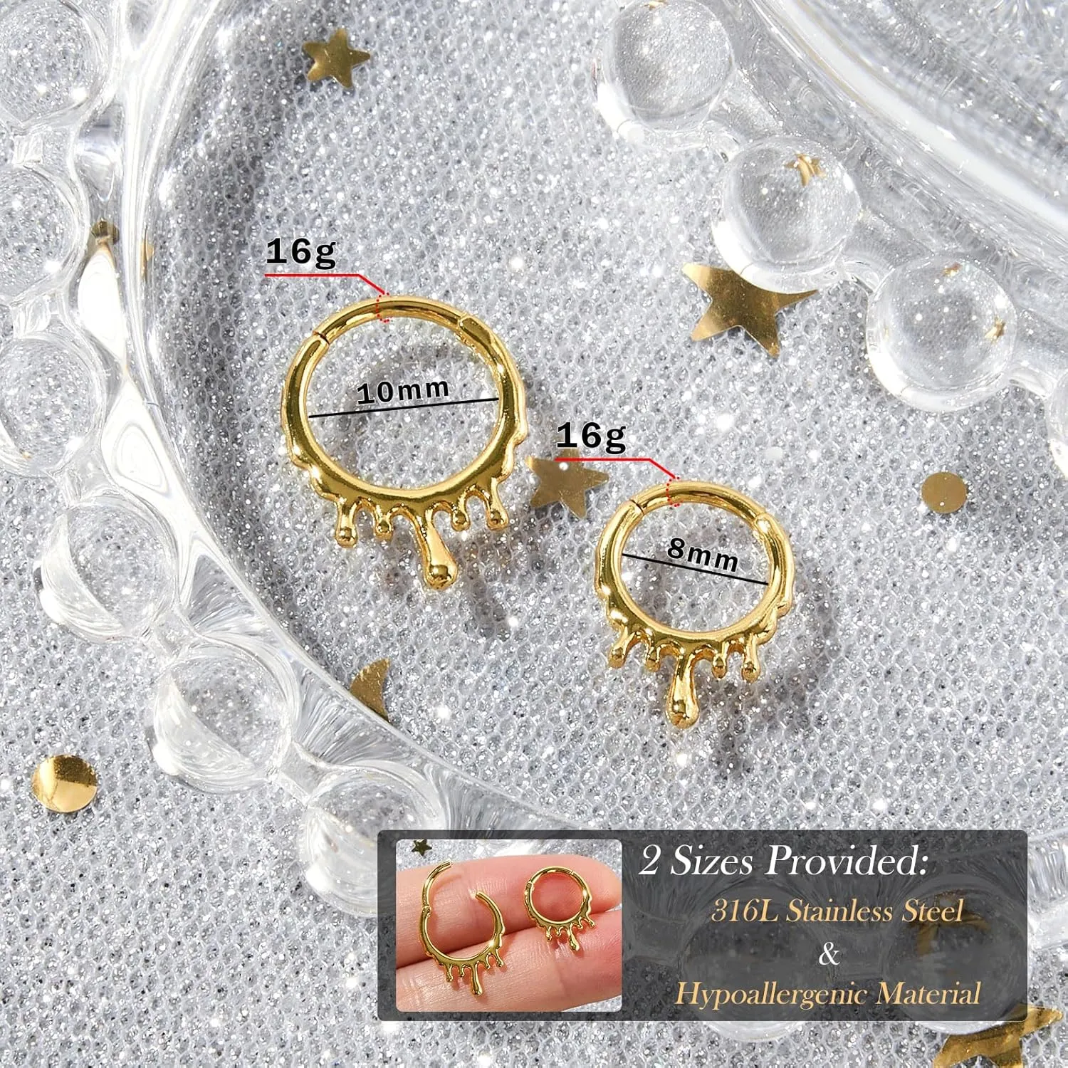 Longbeauty Septum Rings 16g Unique Septum Clicker Gold Black Nose Rings Surgical Steel Rook Helix Daith Piercing Jewelry for Women Men