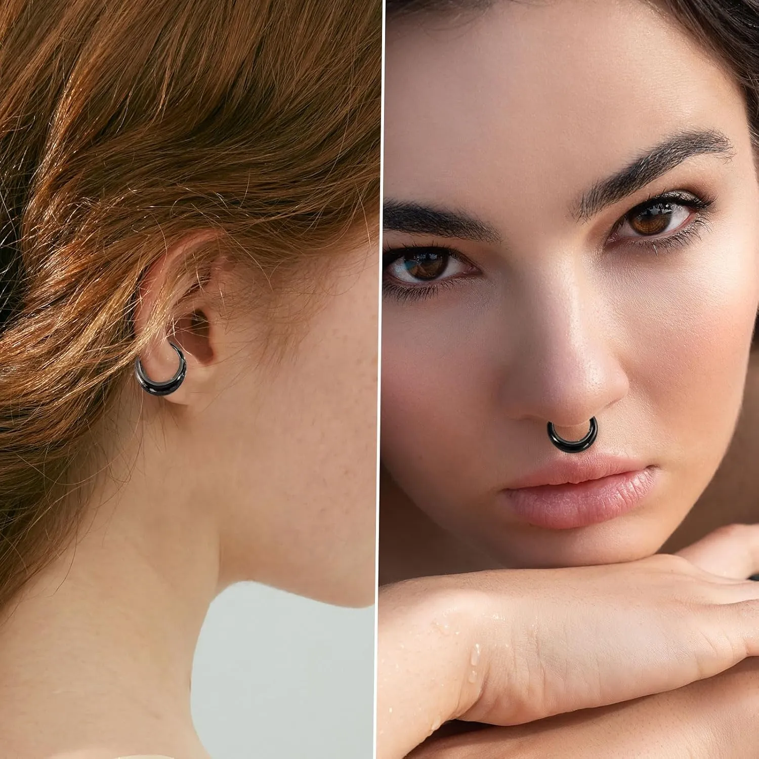 Longbeauty Septum Rings 16g Unique Septum Clicker Gold Black Nose Rings Surgical Steel Rook Helix Daith Piercing Jewelry for Women Men