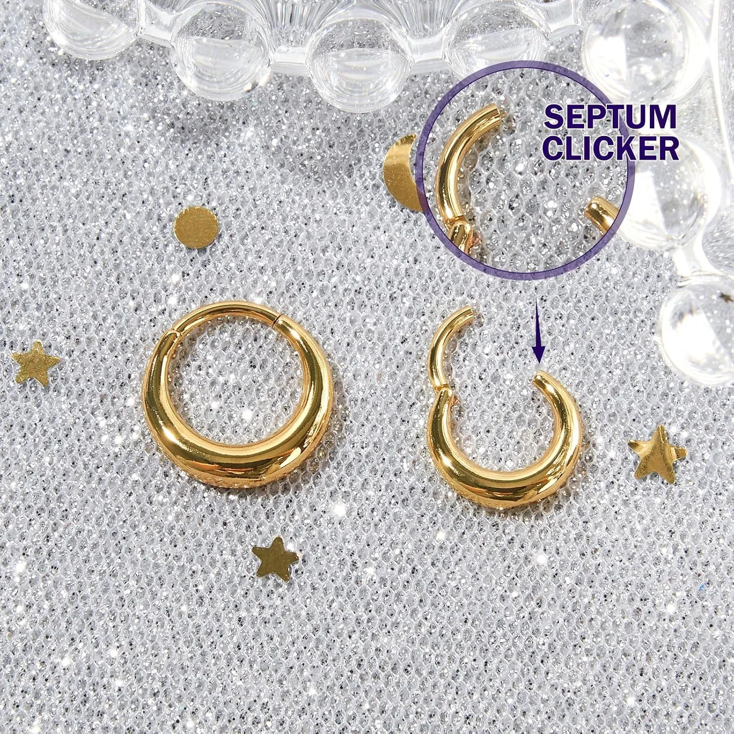 Longbeauty Septum Rings 16g Unique Septum Clicker Gold Black Nose Rings Surgical Steel Rook Helix Daith Piercing Jewelry for Women Men