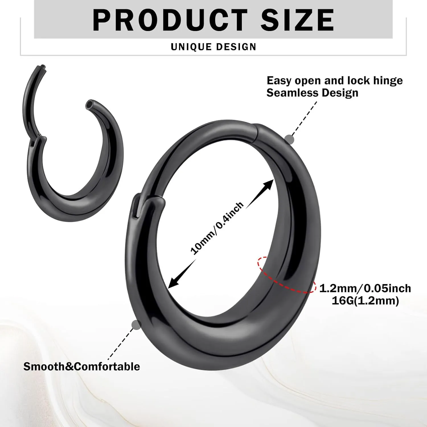 Longbeauty Septum Rings 16g Unique Septum Clicker Gold Black Nose Rings Surgical Steel Rook Helix Daith Piercing Jewelry for Women Men