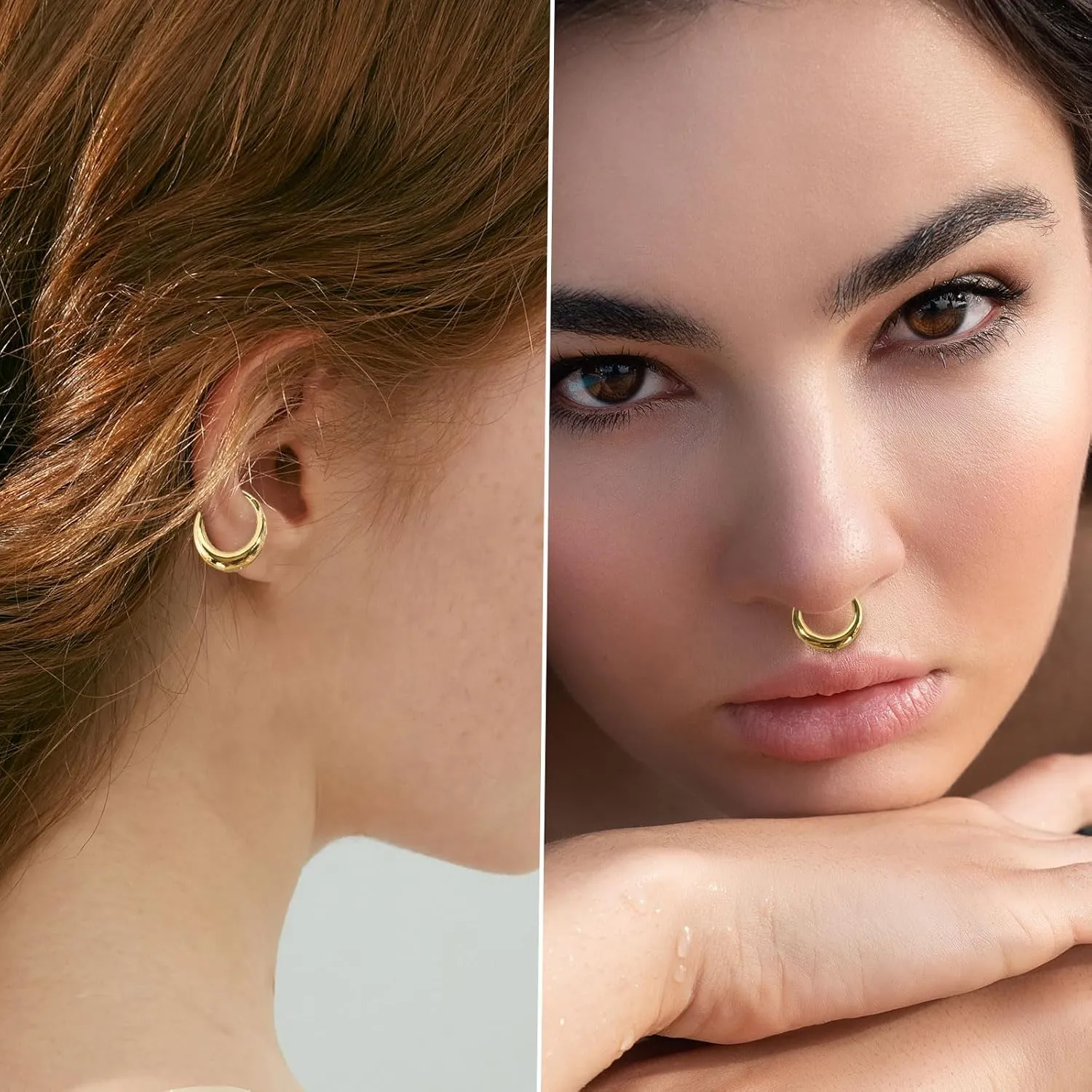 Longbeauty Septum Rings 16g Unique Septum Clicker Gold Black Nose Rings Surgical Steel Rook Helix Daith Piercing Jewelry for Women Men