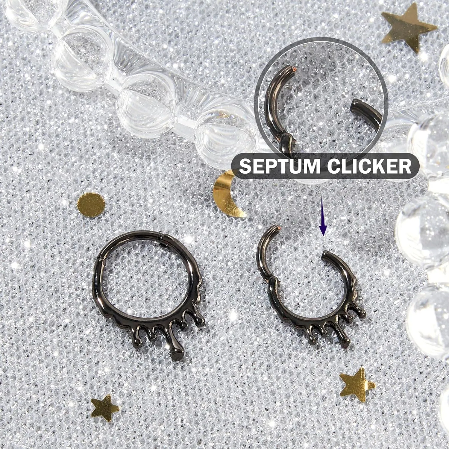 Longbeauty Septum Rings 16g Unique Septum Clicker Gold Black Nose Rings Surgical Steel Rook Helix Daith Piercing Jewelry for Women Men