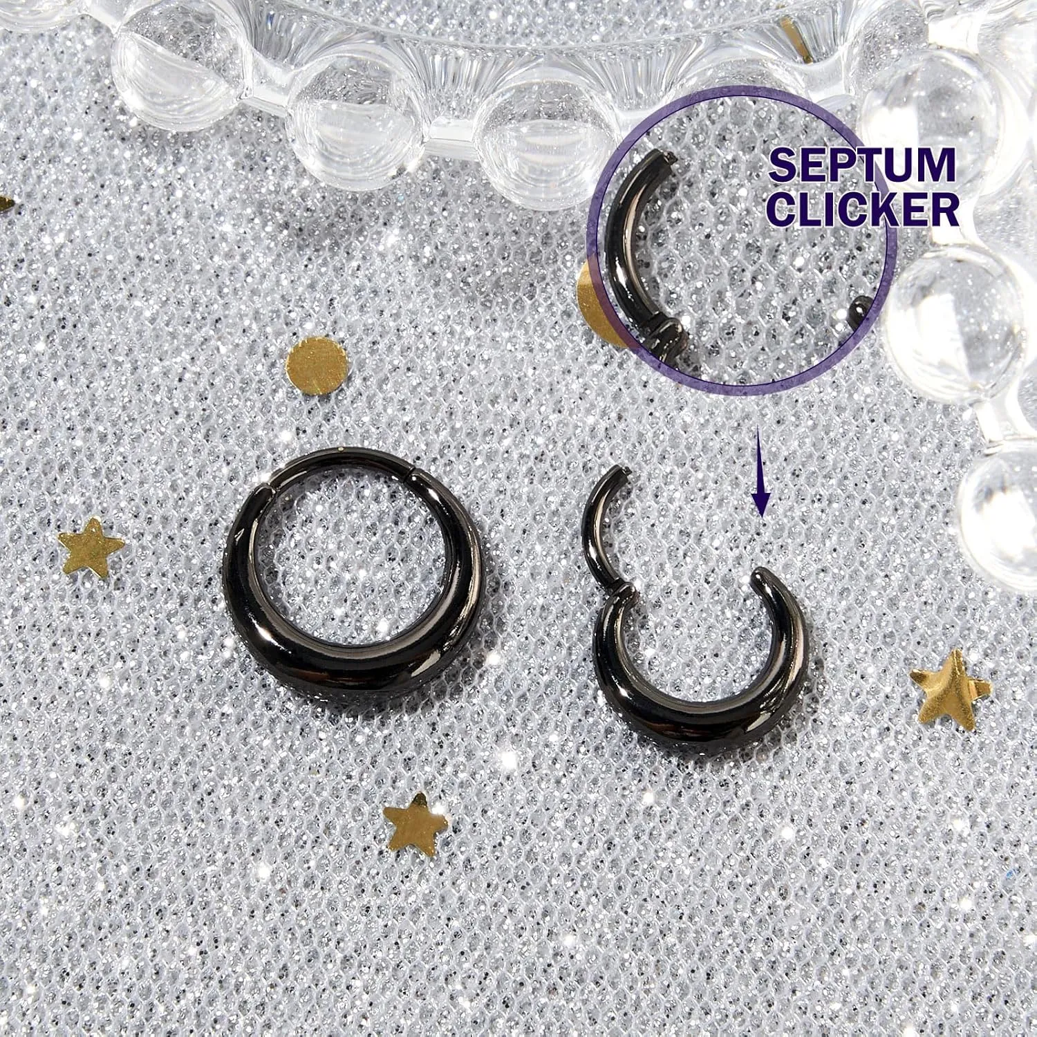 Longbeauty Septum Rings 16g Unique Septum Clicker Gold Black Nose Rings Surgical Steel Rook Helix Daith Piercing Jewelry for Women Men