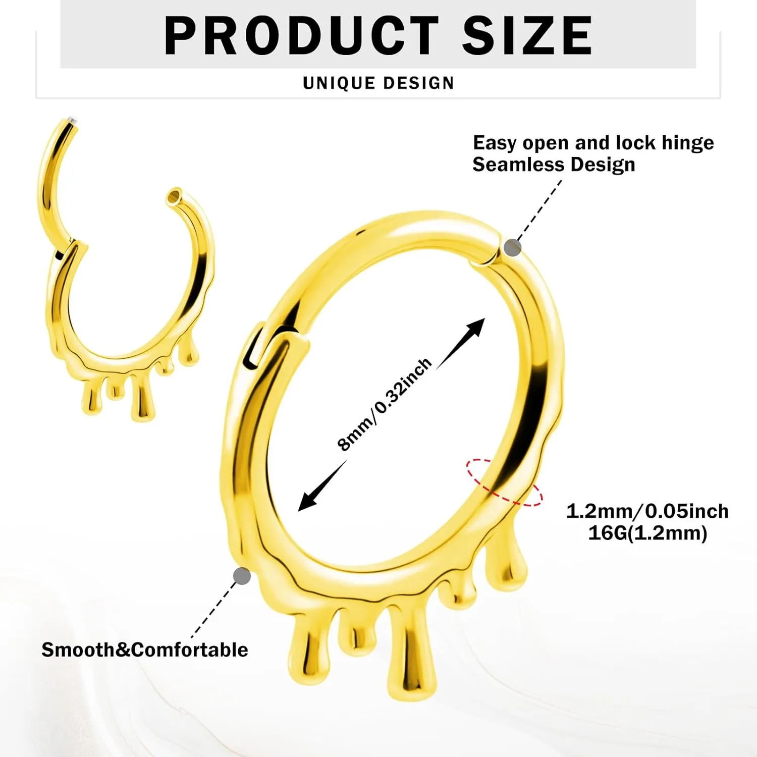 Longbeauty Septum Rings 16g Unique Septum Clicker Gold Black Nose Rings Surgical Steel Rook Helix Daith Piercing Jewelry for Women Men