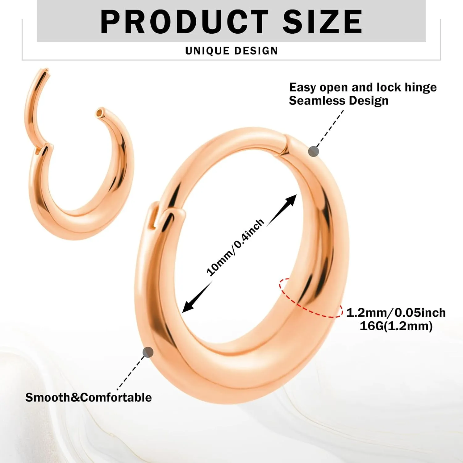 Longbeauty Septum Rings 16g Unique Septum Clicker Gold Black Nose Rings Surgical Steel Rook Helix Daith Piercing Jewelry for Women Men