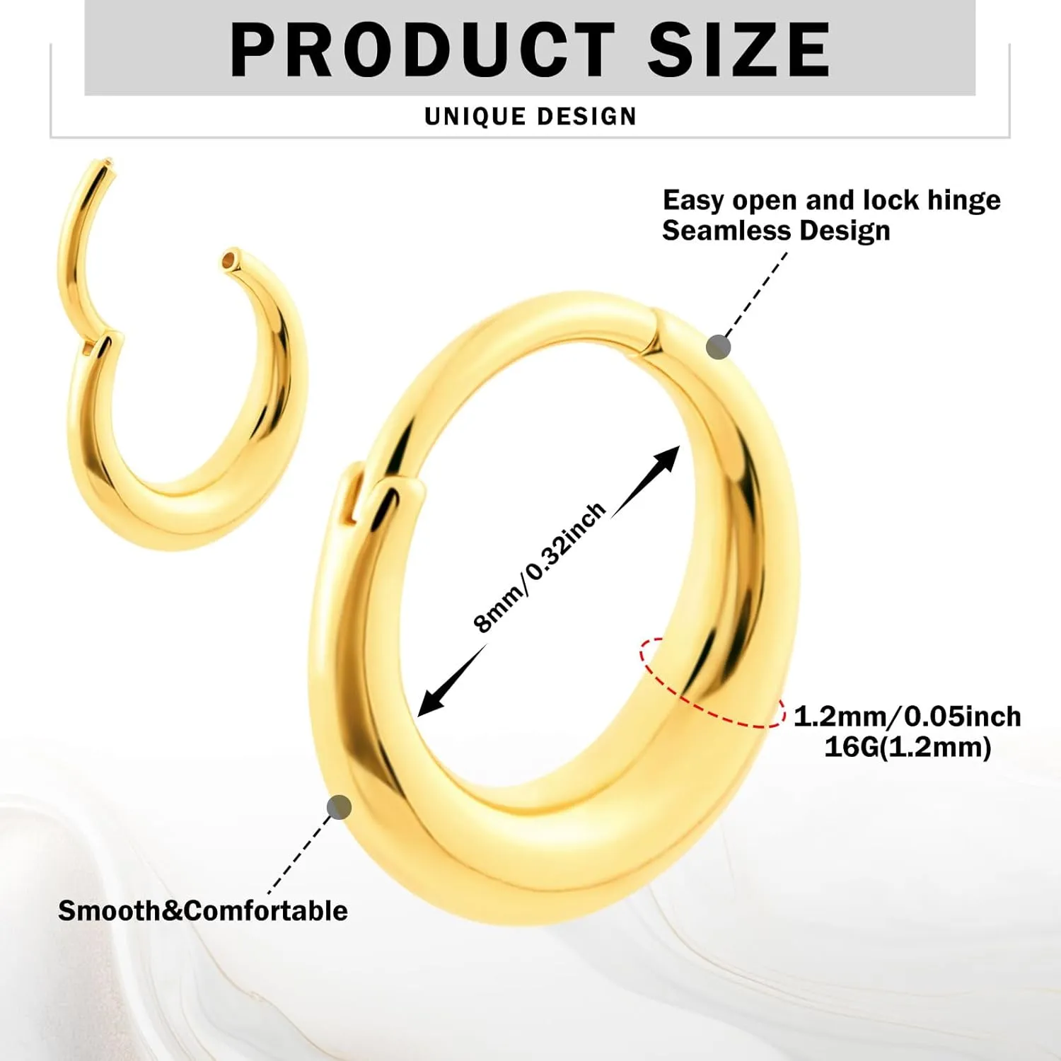 Longbeauty Septum Rings 16g Unique Septum Clicker Gold Black Nose Rings Surgical Steel Rook Helix Daith Piercing Jewelry for Women Men