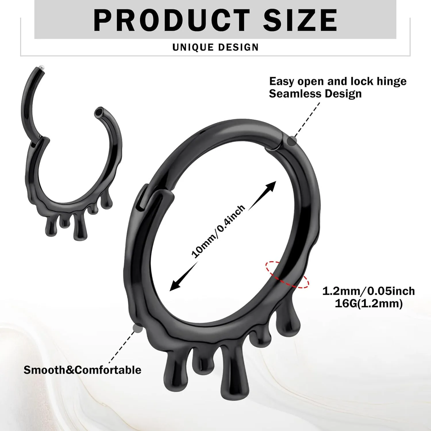 Longbeauty Septum Rings 16g Unique Septum Clicker Gold Black Nose Rings Surgical Steel Rook Helix Daith Piercing Jewelry for Women Men