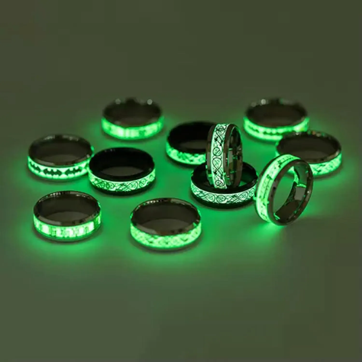 Luminous Ring Black Stainless Steel Ring Glowing Ring Couple in Jewelry/-gold-11