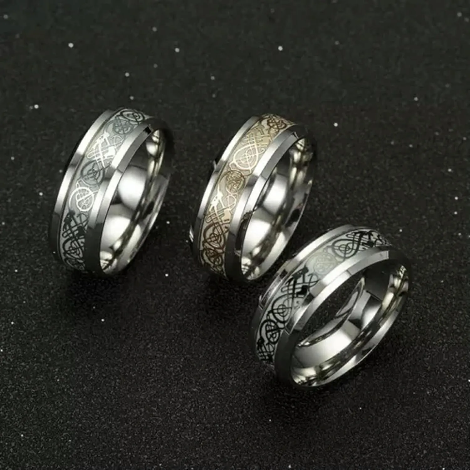 Luminous Ring Black Stainless Steel Ring Glowing Ring Couple in Jewelry/-gold-11