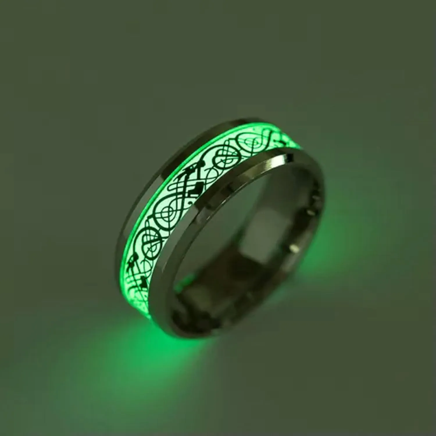 Luminous Ring Black Stainless Steel Ring Glowing Ring Couple in Jewelry/-gold-11