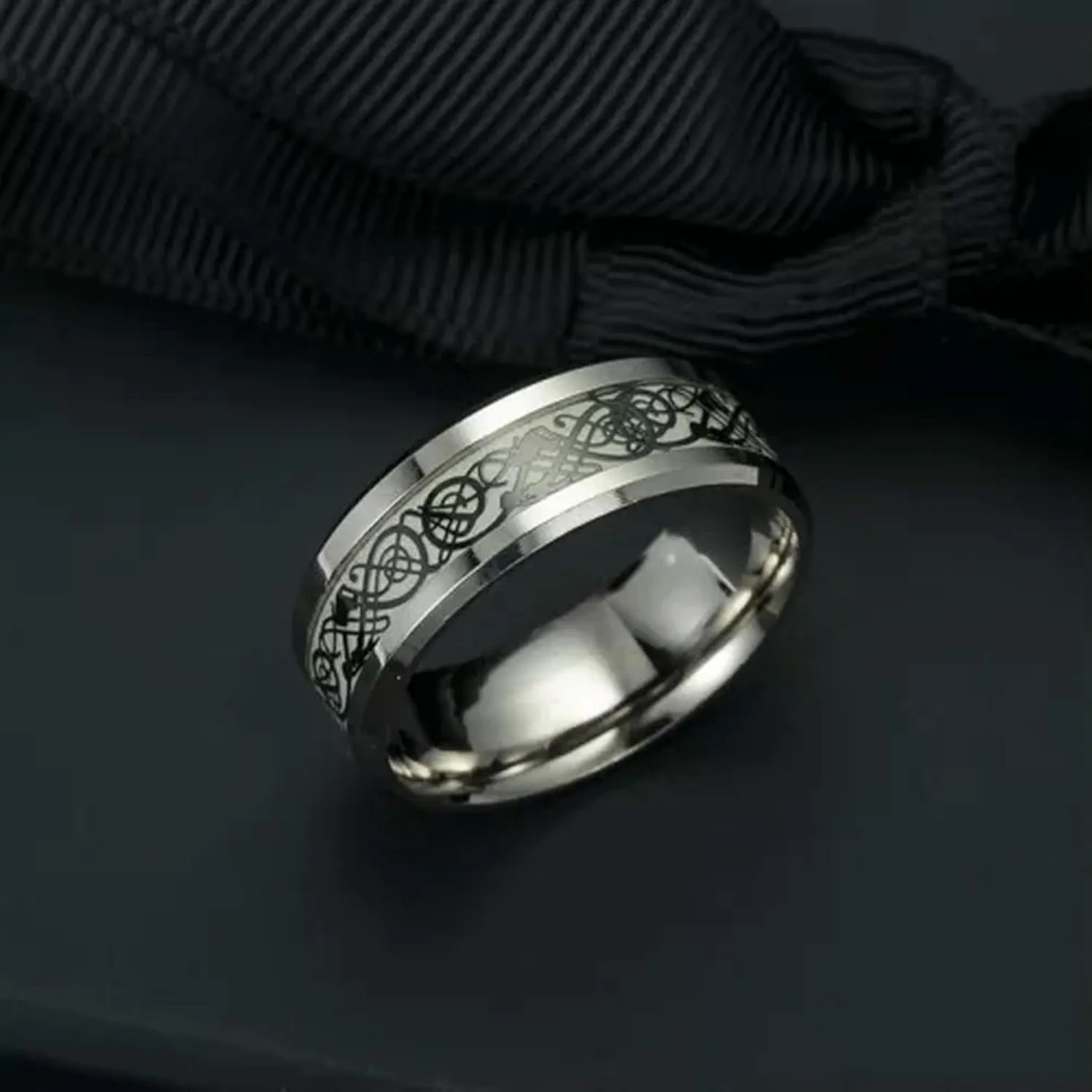 Luminous Ring Black Stainless Steel Ring Glowing Ring Couple in Jewelry/-gold-11