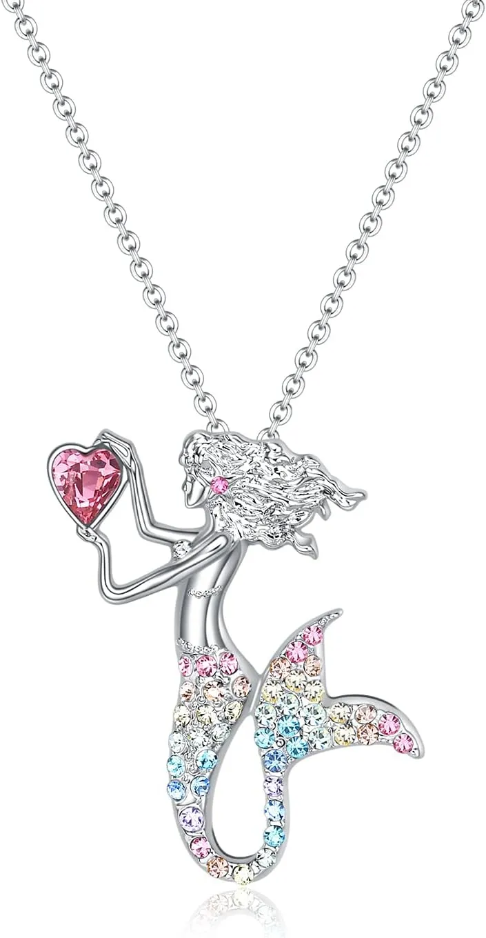 luomart Little Mermaid Necklaces for Girls,Unicorn Birthstone Pendant Jewelry Gifts Set for Women Teens