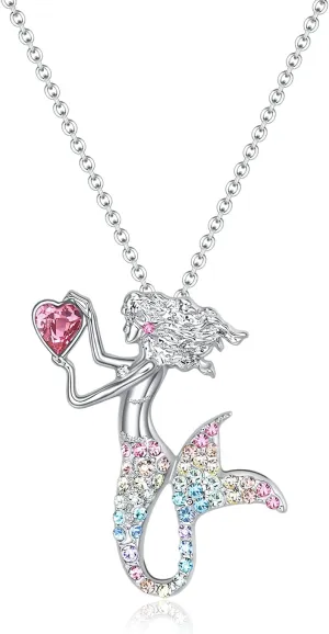 luomart Little Mermaid Necklaces for Girls,Unicorn Birthstone Pendant Jewelry Gifts Set for Women Teens