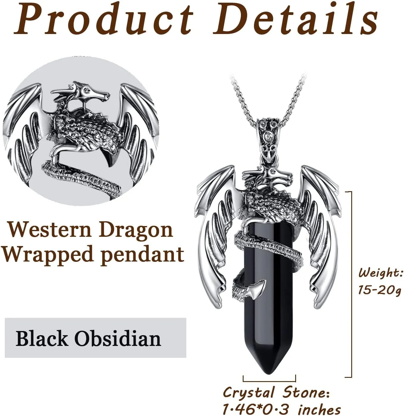 MAIBAOTA Dragon Necklace for Men Women Crystal Necklace Cool Mens Necklaces Dragon Jewelry Natural Gemstone Necklace