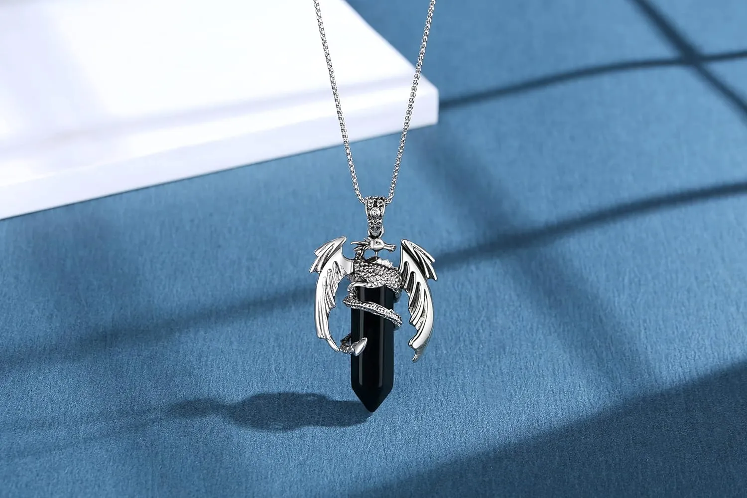 MAIBAOTA Dragon Necklace for Men Women Crystal Necklace Cool Mens Necklaces Dragon Jewelry Natural Gemstone Necklace