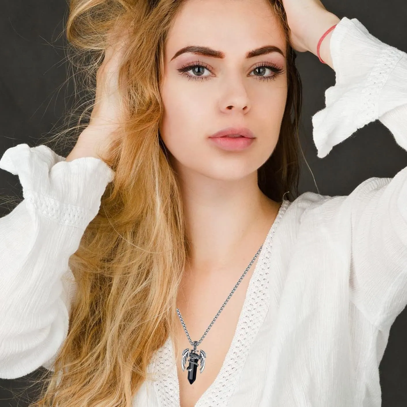 MAIBAOTA Dragon Necklace for Men Women Crystal Necklace Cool Mens Necklaces Dragon Jewelry Natural Gemstone Necklace