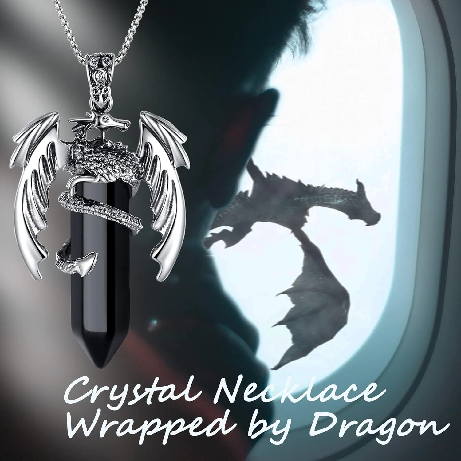 MAIBAOTA Dragon Necklace for Men Women Crystal Necklace Cool Mens Necklaces Dragon Jewelry Natural Gemstone Necklace