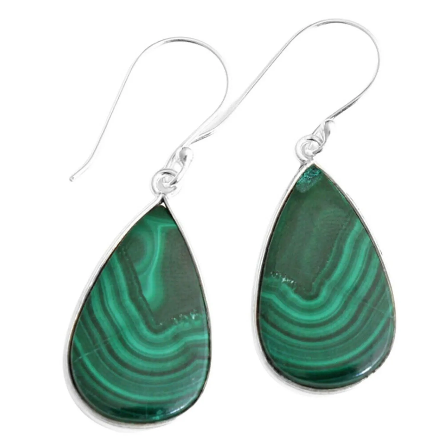 Malachite Gemstone Sterling Silver Long Drop Earrings for Women and Girls, Bezel Set Ear Wire Earrings, Green Bridesmaid Earrings Christmas Day Gift