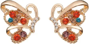 MALOYANVE Butterfly Stud Earrings for Women Cute Enamel Colorful Crystal Rhinestone Color Fairy Tale Animal Insect Stud Earrings Fashion Jewelry Gift