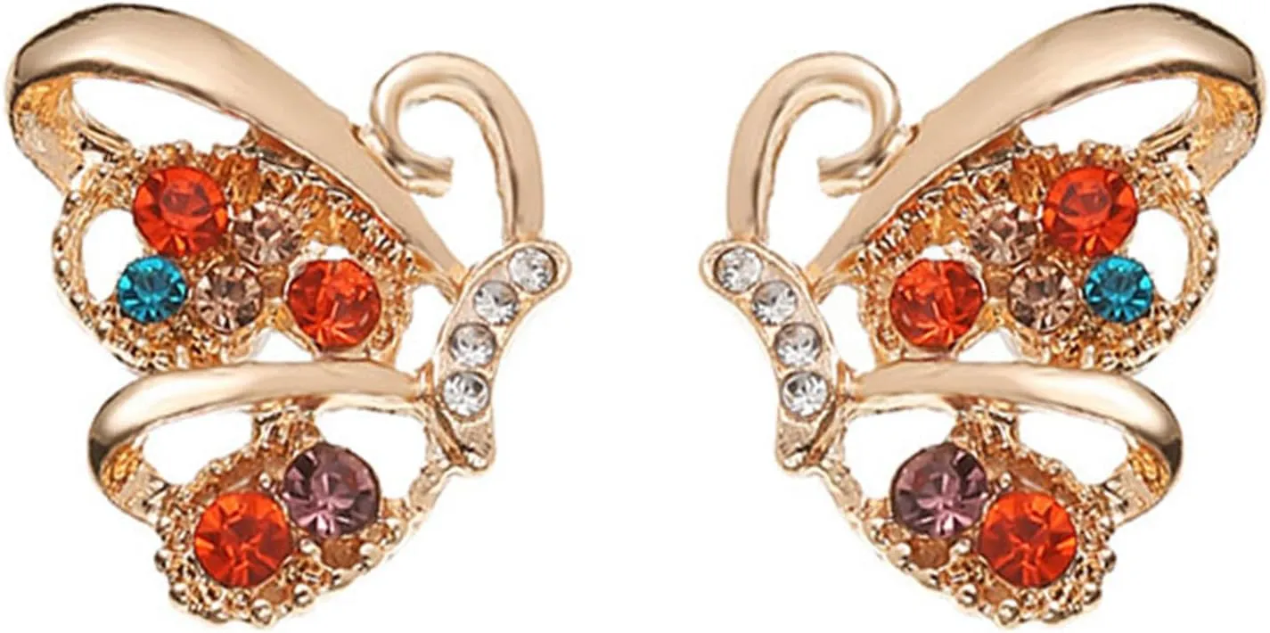 MALOYANVE Butterfly Stud Earrings for Women Cute Enamel Colorful Crystal Rhinestone Color Fairy Tale Animal Insect Stud Earrings Fashion Jewelry Gift