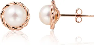MAPLEDAIRY Genuine Pearl Gold Earring Studs 18k Gold plated Sterling Silver Post, Lustrous Real Freshwater Pearls
