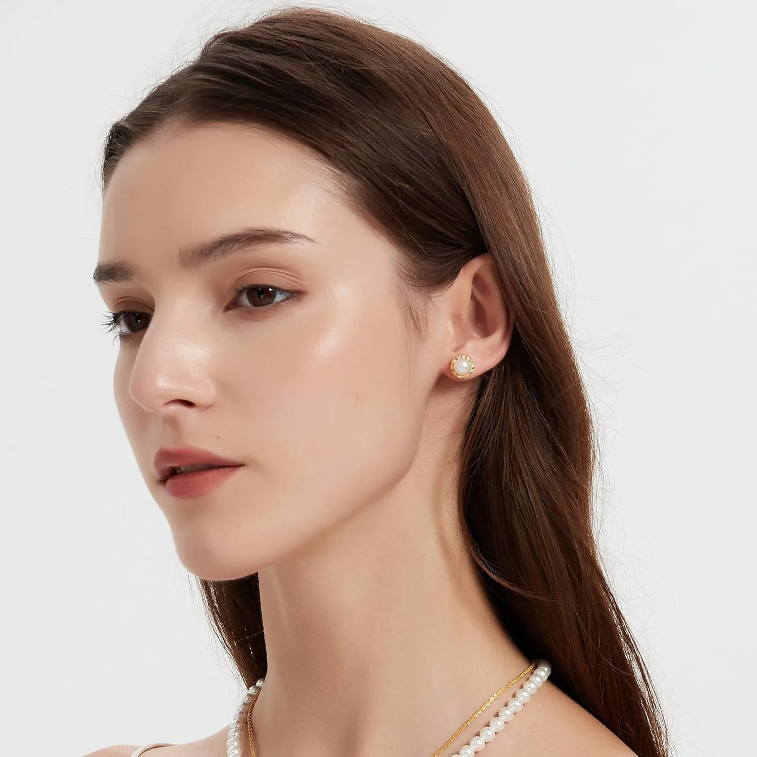 MAPLEDAIRY Genuine Pearl Gold Earring Studs 18k Gold plated Sterling Silver Post, Lustrous Real Freshwater Pearls