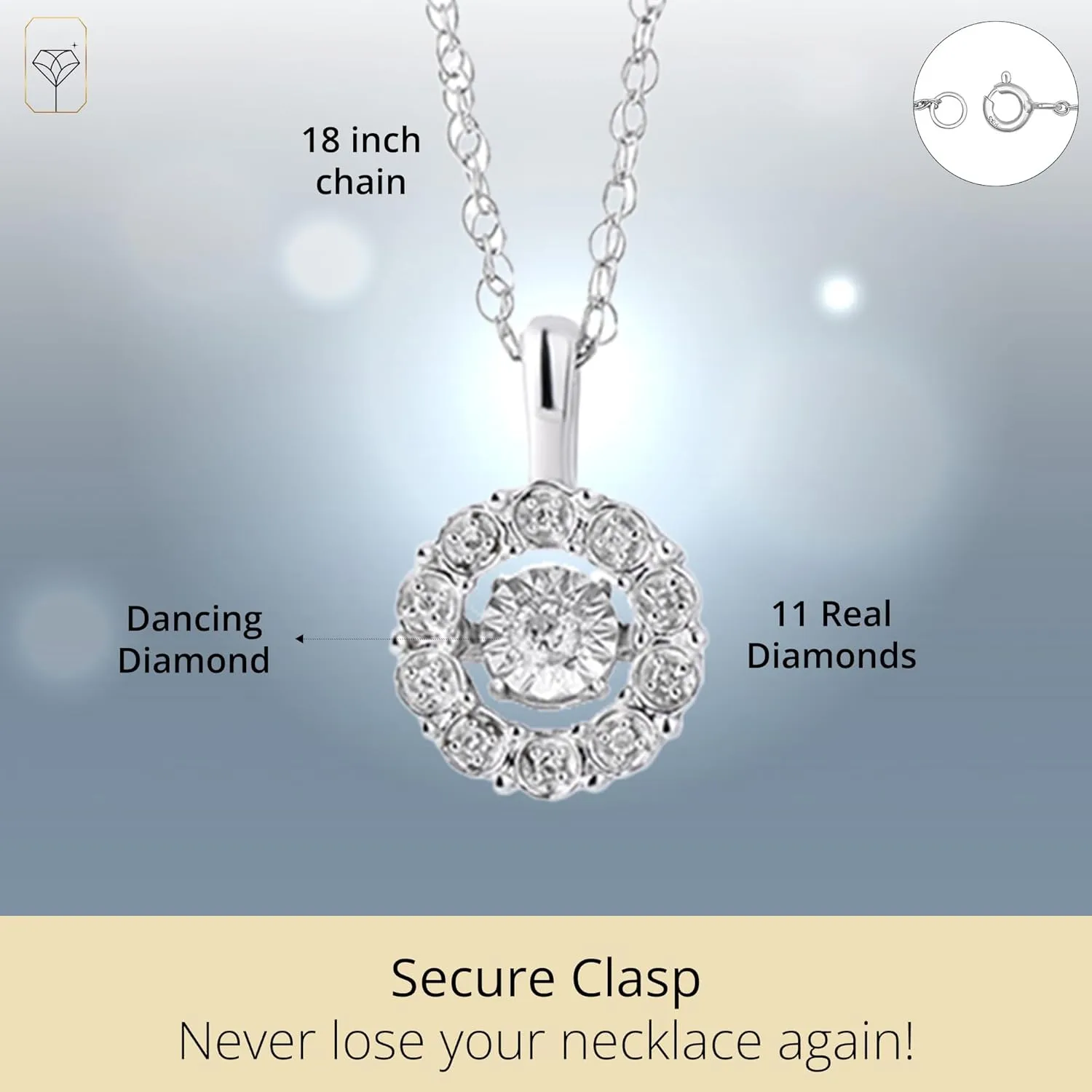MAX   STONE Dancing Diamond Necklace for Women | Sterling Silver Pendant With 18 Inch Chain | Real Diamond Jewelry