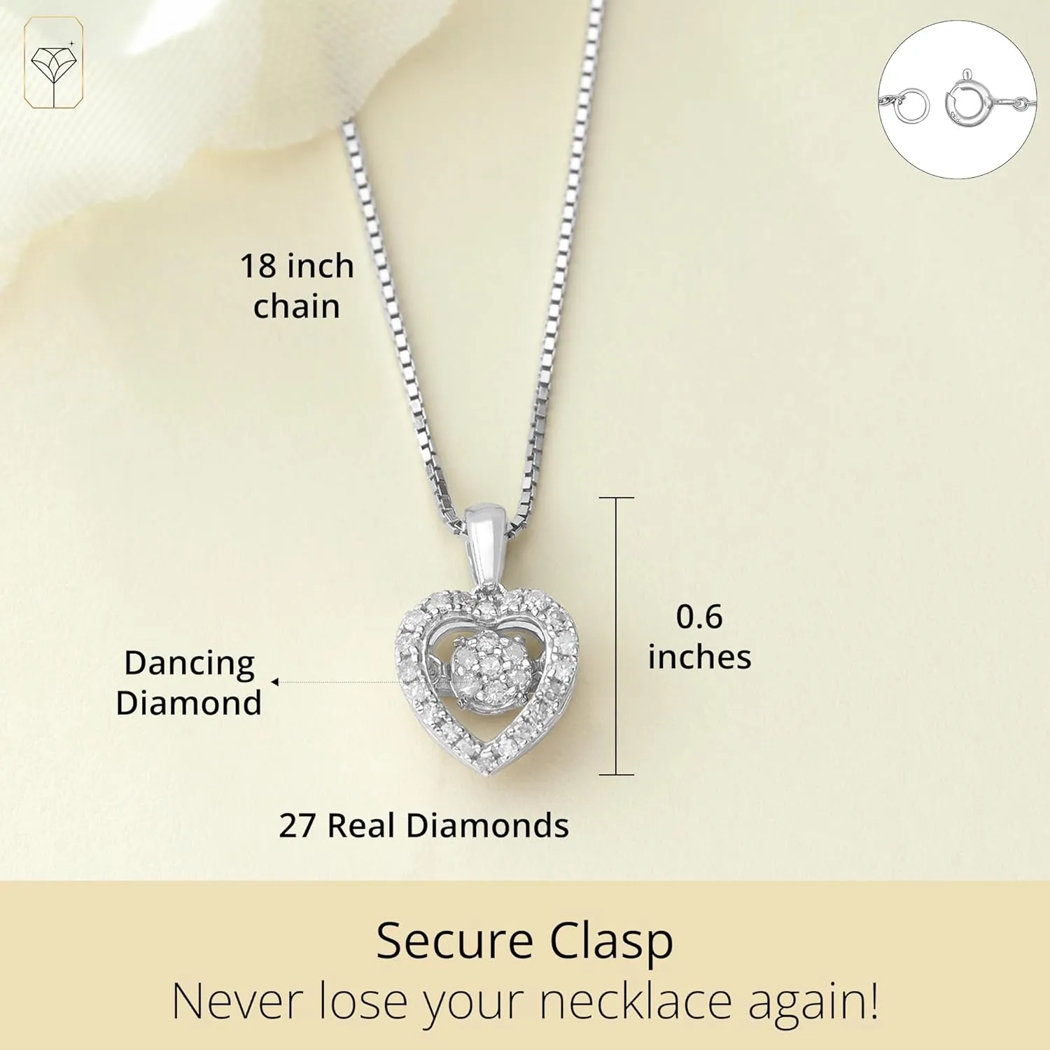 MAX   STONE Dancing Diamond Necklace for Women | Sterling Silver Pendant With 18 Inch Chain | Real Diamond Jewelry