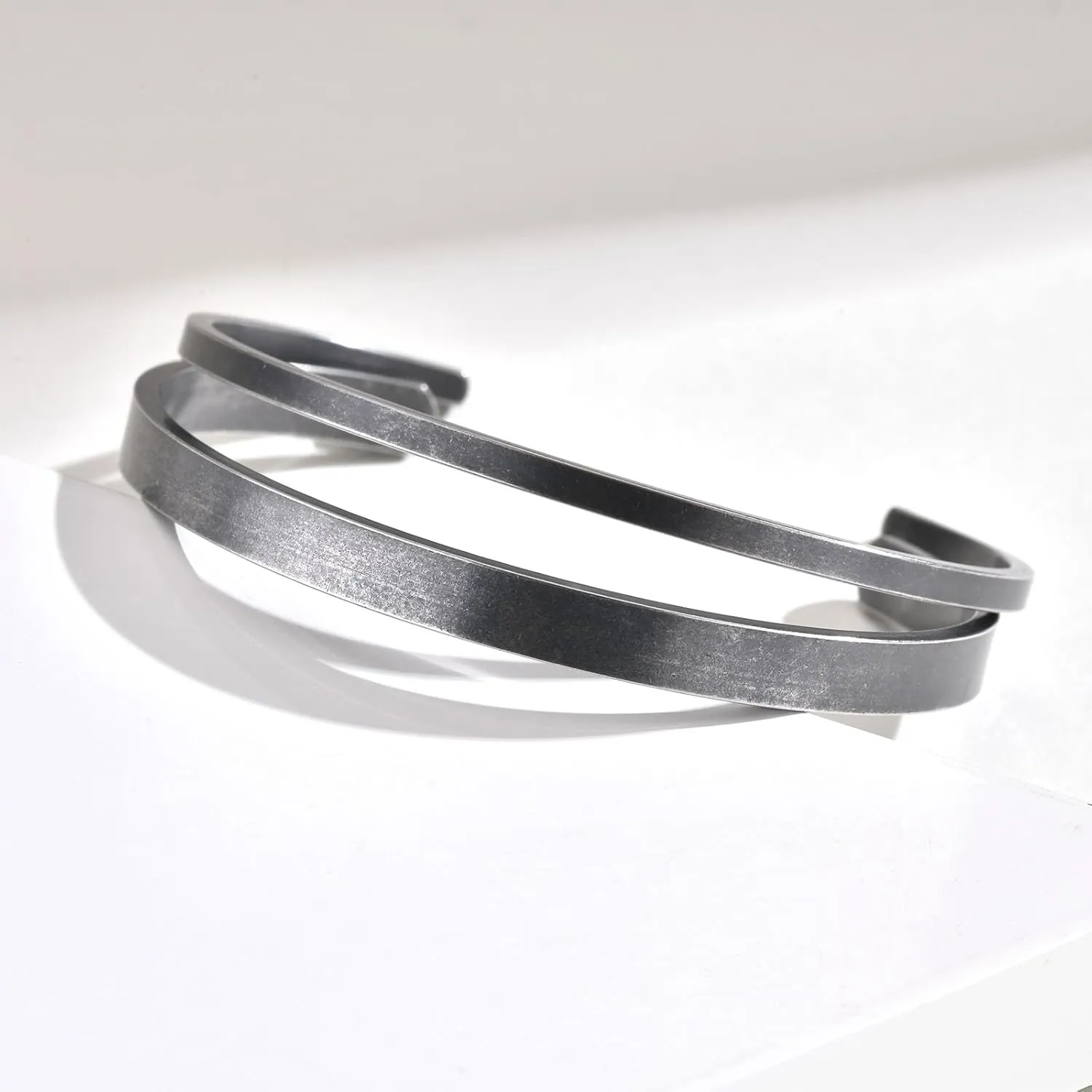 MEALGUET Stainless Steel Mens Cuff Bracelet : Minimal Cool Antique Retro/Silver/Black Open Metal Cuff Bangle Bracelets for Men Boy,65mm,
