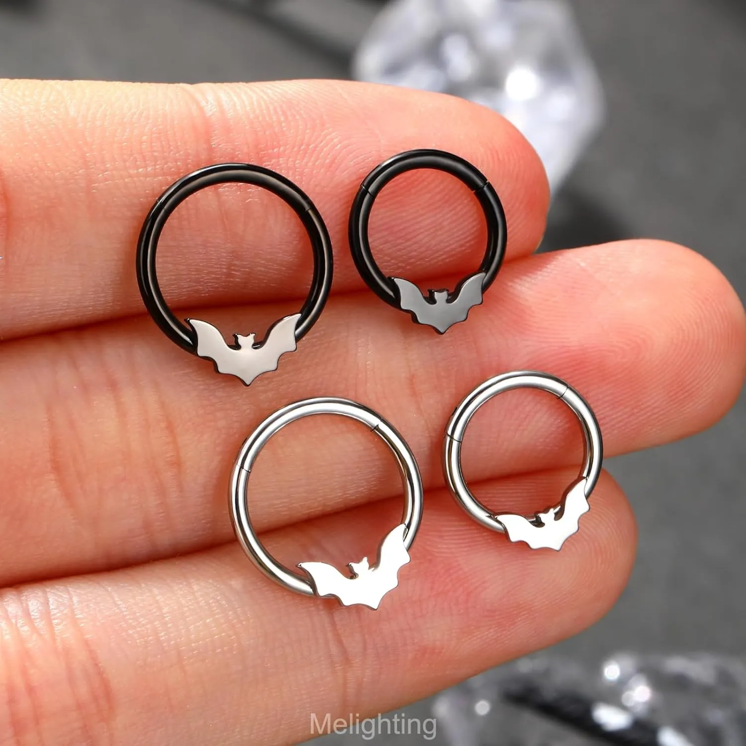 Melighting Stainless Steel 316L Septum Ring & Clicker for septum piercing, daith, 8mm & 10mm, Halloween & helix earring for women