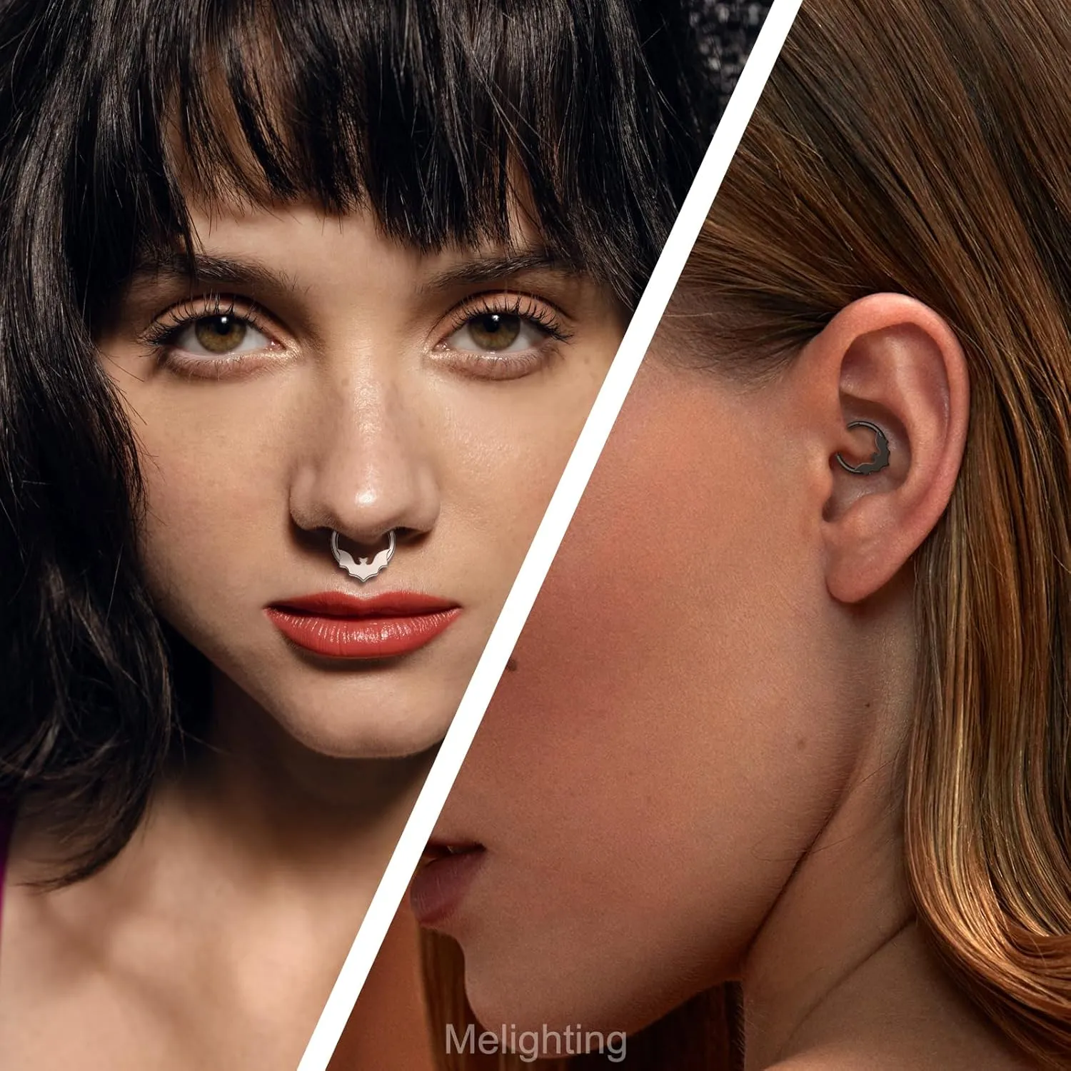 Melighting Stainless Steel 316L Septum Ring & Clicker for septum piercing, daith, 8mm & 10mm, Halloween & helix earring for women