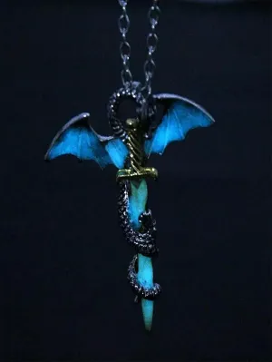 Men Western Dragon Charm Glow in The Dark Necklace for Men Jewelry for Men-Default
