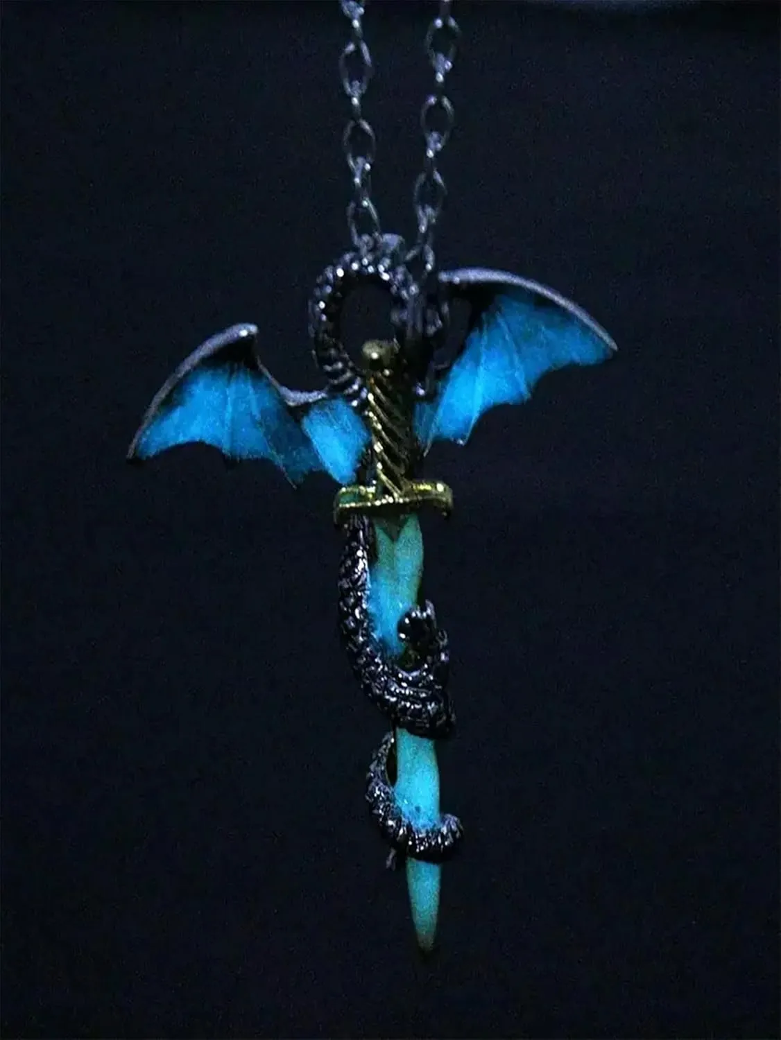 Men Western Dragon Charm Glow in The Dark Necklace for Men Jewelry for Men-Default