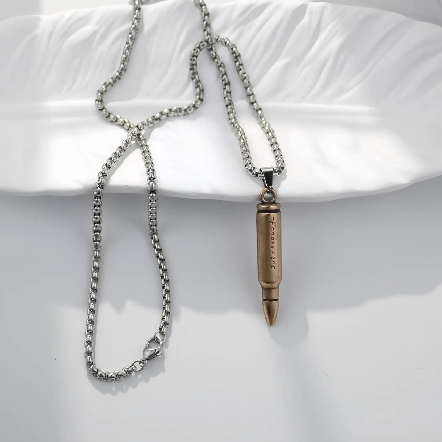 Men's Alloy Pendant Vintage Imitation Bullet Necklace, Stainless Steel Chain 24 Inches