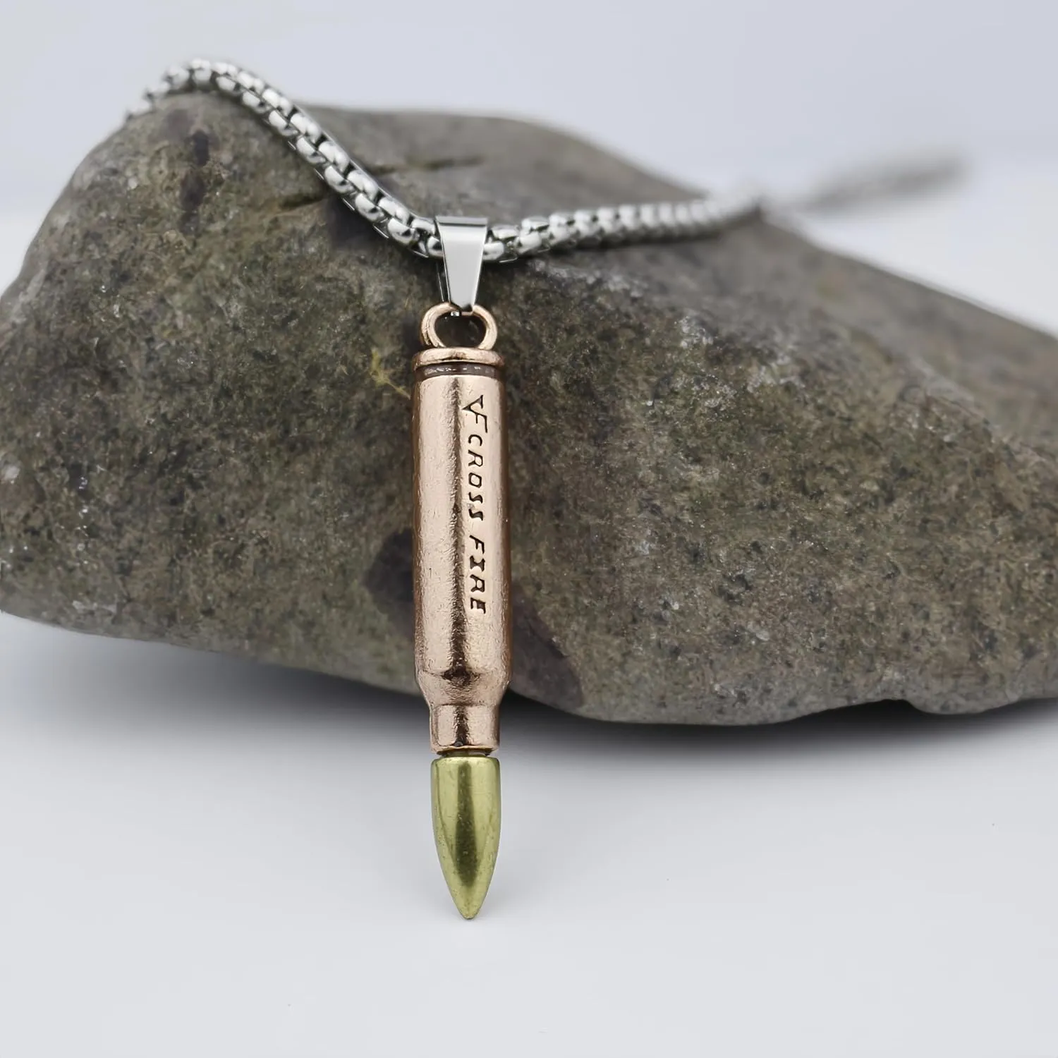 Men's Alloy Pendant Vintage Imitation Bullet Necklace, Stainless Steel Chain 24 Inches