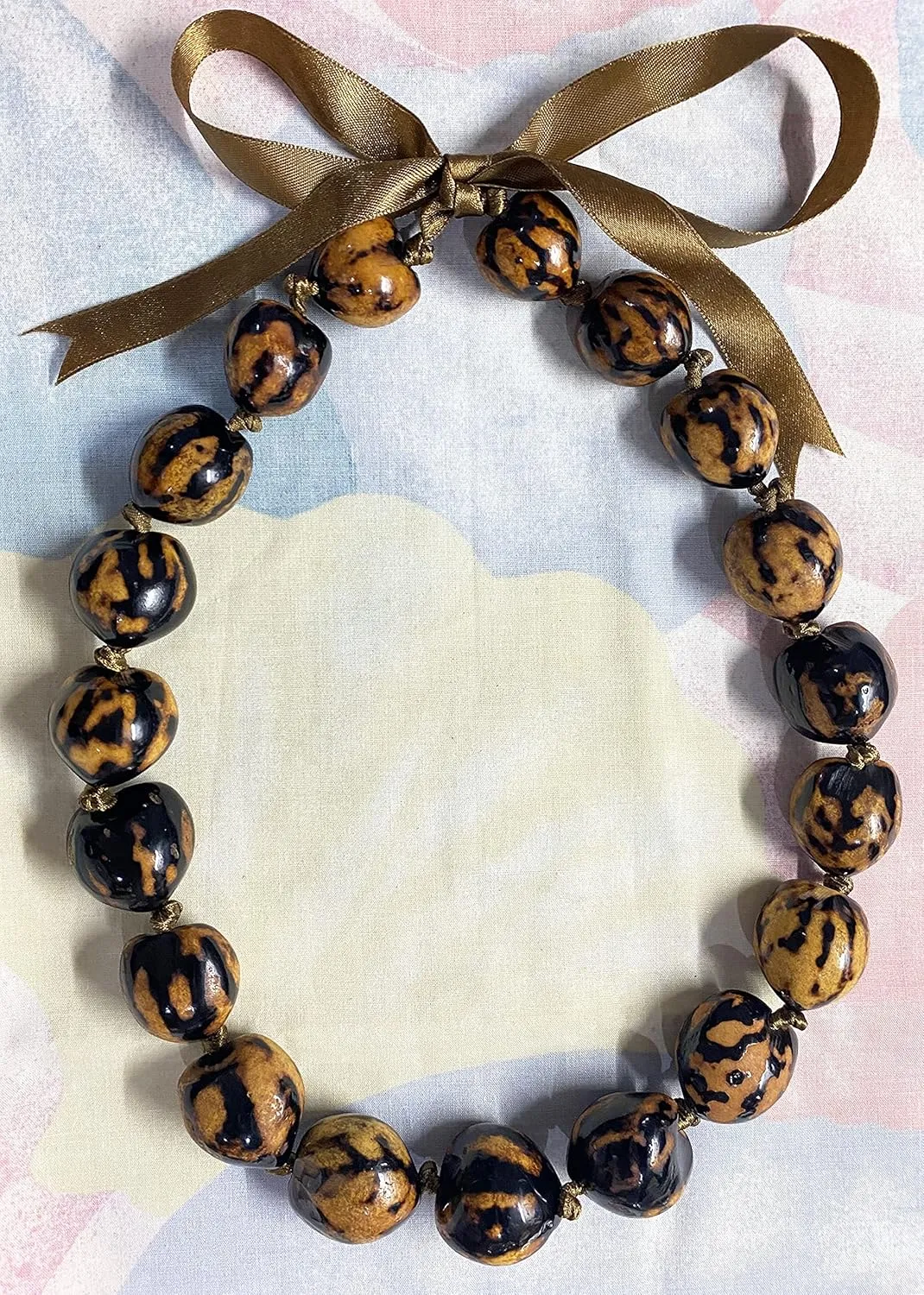 Mens and Womens Mixed Black and Brown Kukui Nut Tropical Necklace from the Philippines (Natural Colors May Vary)