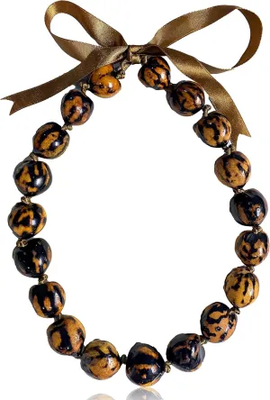 Mens and Womens Mixed Black and Brown Kukui Nut Tropical Necklace from the Philippines (Natural Colors May Vary)
