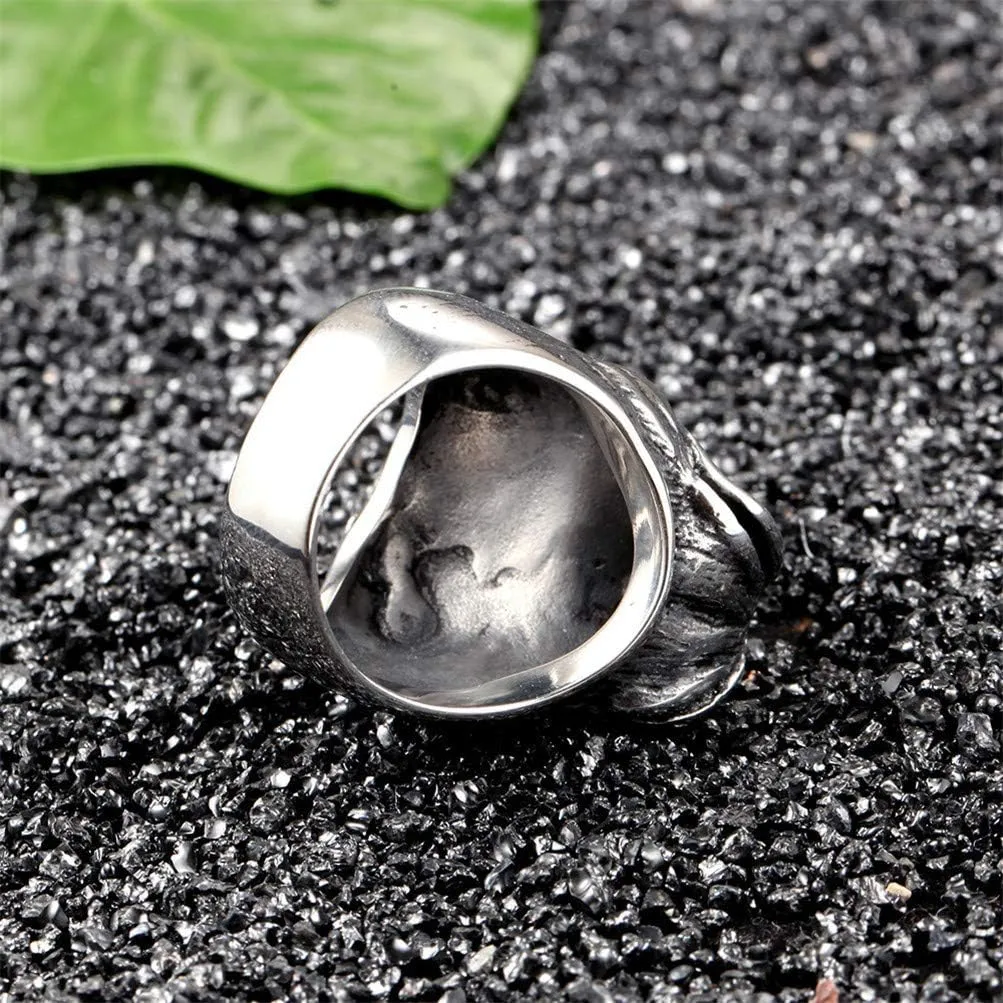 Men's Stainless Steel Vintage Gothic Pitbull Bulldog Pug Dog Head Biker Ring