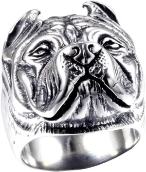 Men's Stainless Steel Vintage Gothic Pitbull Bulldog Pug Dog Head Biker Ring