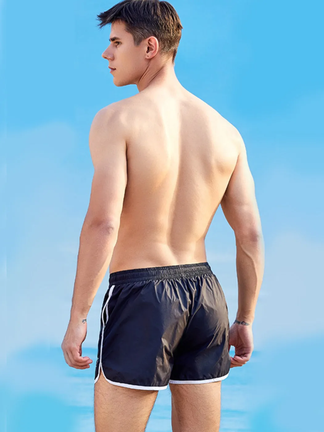 Mens Waistband Drawstring Beach Swim Shorts