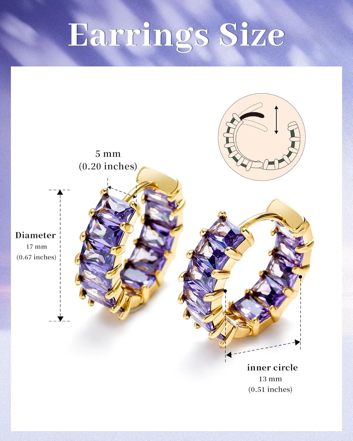 Mesovor Gold Cubic Zirconia Hoop Earrings for Women Trendy, 18K Gold Plated Huggie Hoops Earrings | Green Black Red Stones Earrings Jewelry Gifts