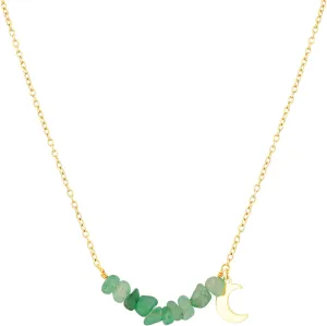 MINACHI Green Aventurine Chip Bead Necklace with Gold-Tone Moon Charm, Minimalist Boho Style, Jewelry Gift for Women