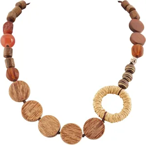 MINACHI Handmade Braided Necklace for Women, Wooden Beads, Rattan Charm, Vintage Style, Gift Jewelry